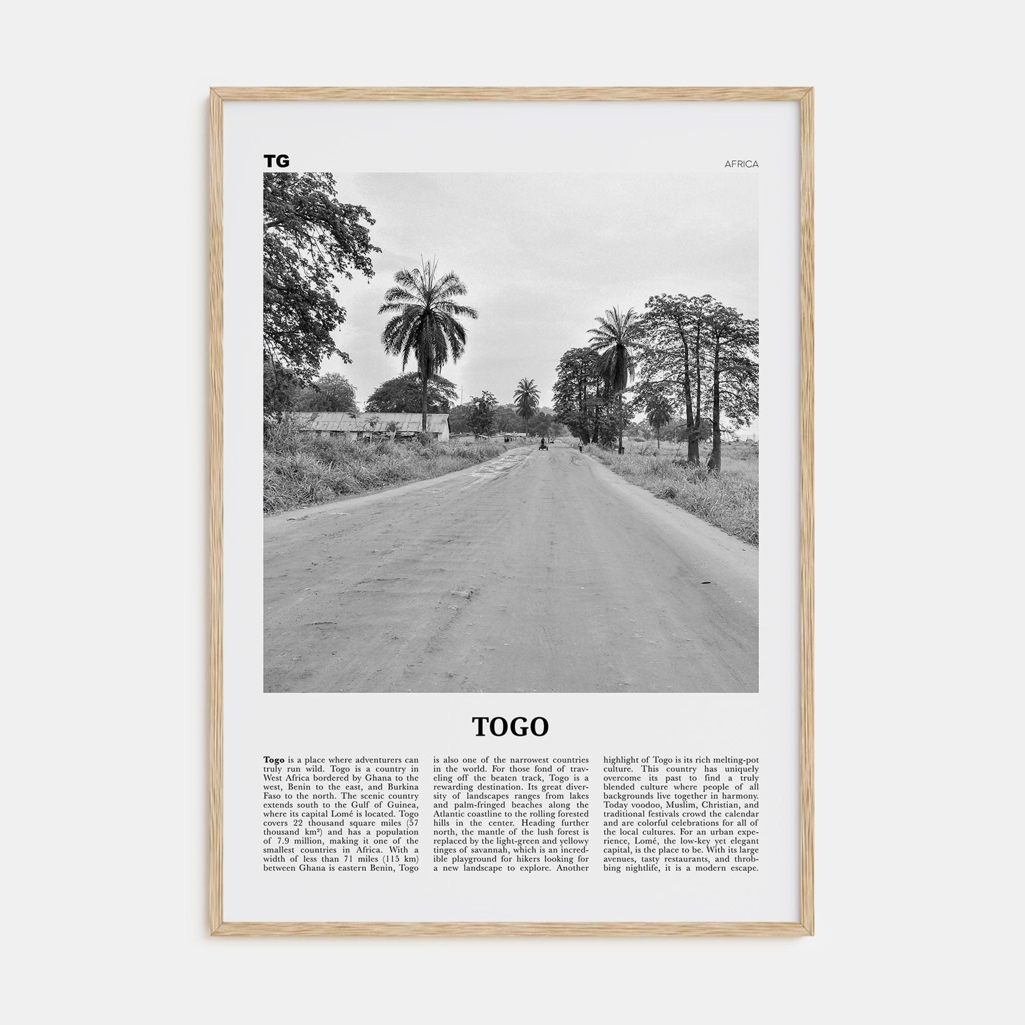 Togo Poster Natural Wood / 8x12 in Nbourhood Travel B&W Poster