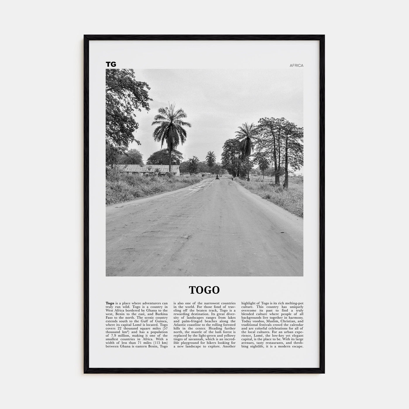 Togo Poster Black Wood / 8x12 in Nbourhood Travel B&W Poster