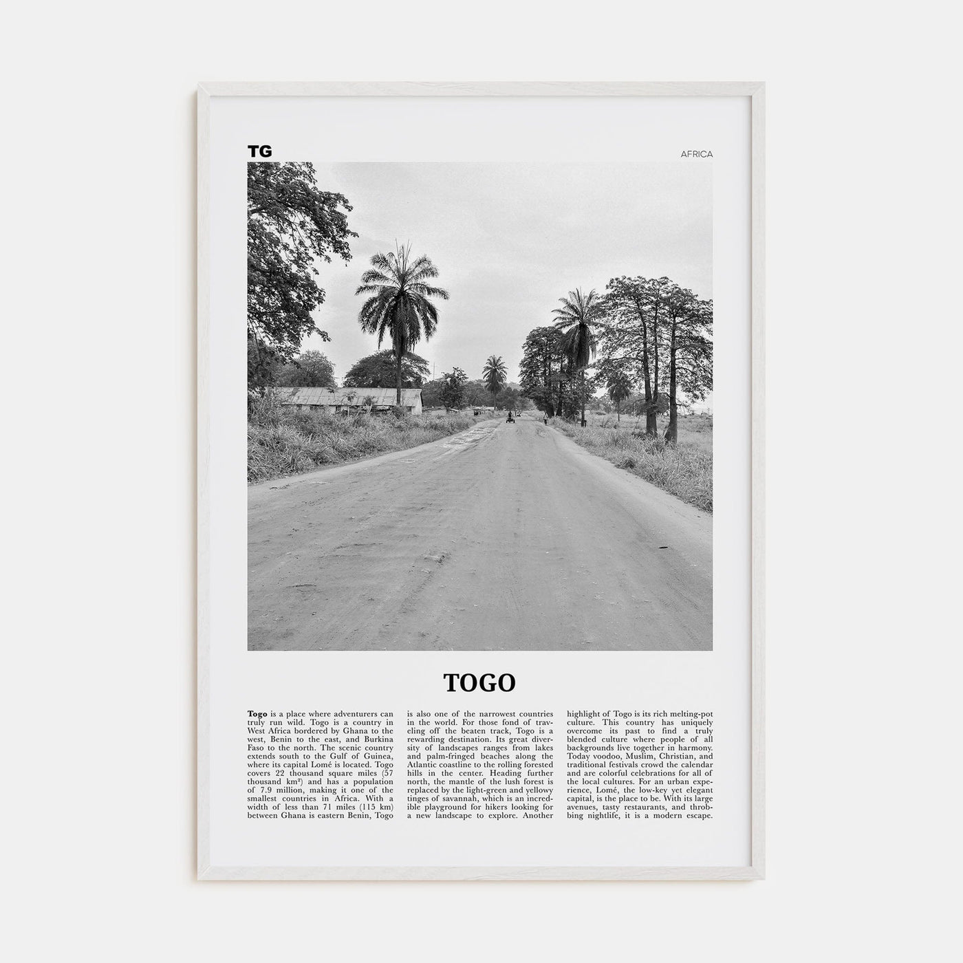 Togo Poster White Wood / 8x12 in Nbourhood Travel B&W Poster