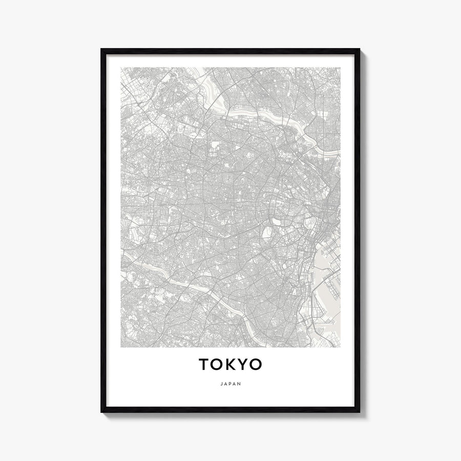 Tokyo black & white map poster of Japan – vertical wall art, unframed print shown in interior mockup