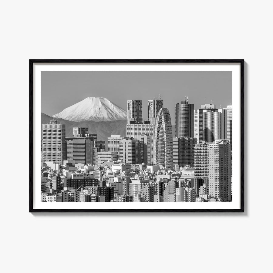 Tokyo black & white photo poster of Japan – horizontal wall art, unframed print shown in interior mockup