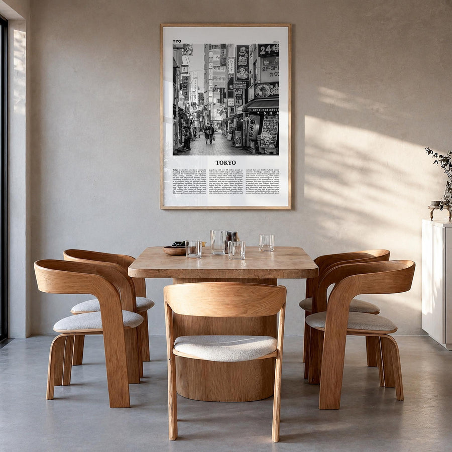 Tokyo no. 1 black & white newspaper poster of Japan – vertical wall art in natural wood frame, hanging on wall