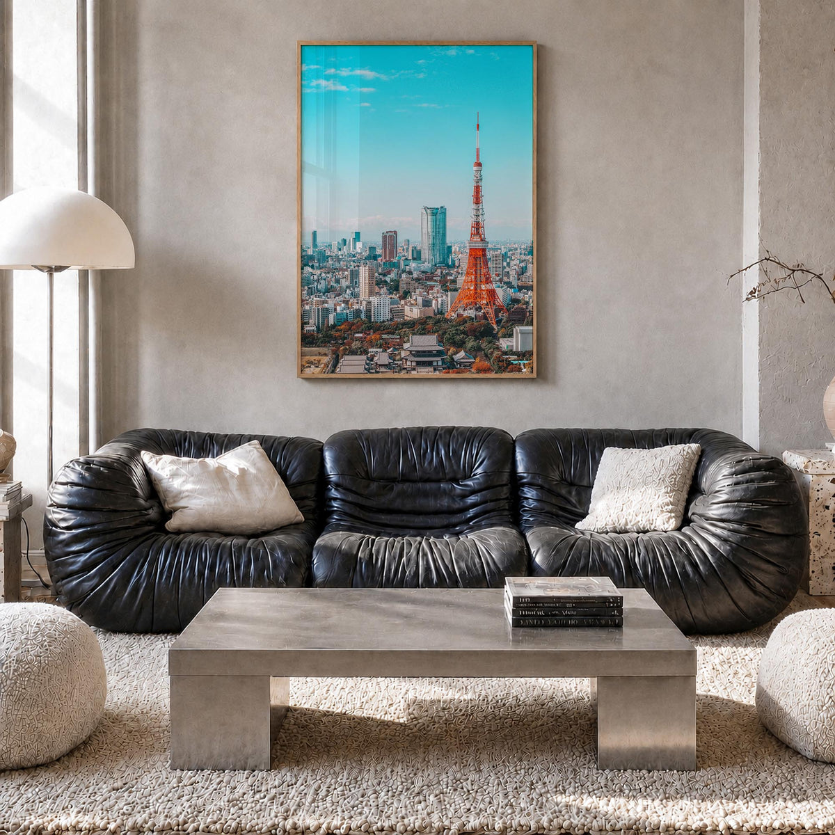 Tokyo no. 1 colorful photo poster of Japan – vertical wall art in natural wood frame, hanging on wall