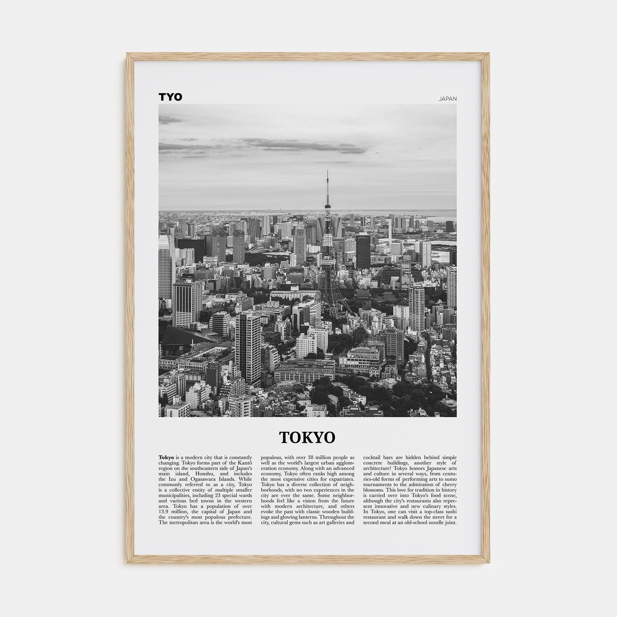 Tokyo No 2 Poster Natural Wood / 8x12 in Nbourhood Travel B&W Poster