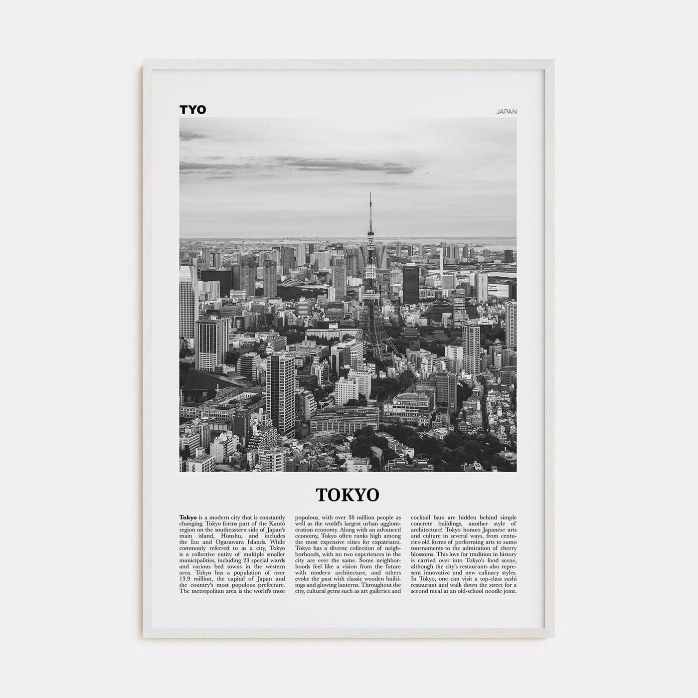 Tokyo No 2 Poster White Wood / 8x12 in Nbourhood Travel B&W Poster