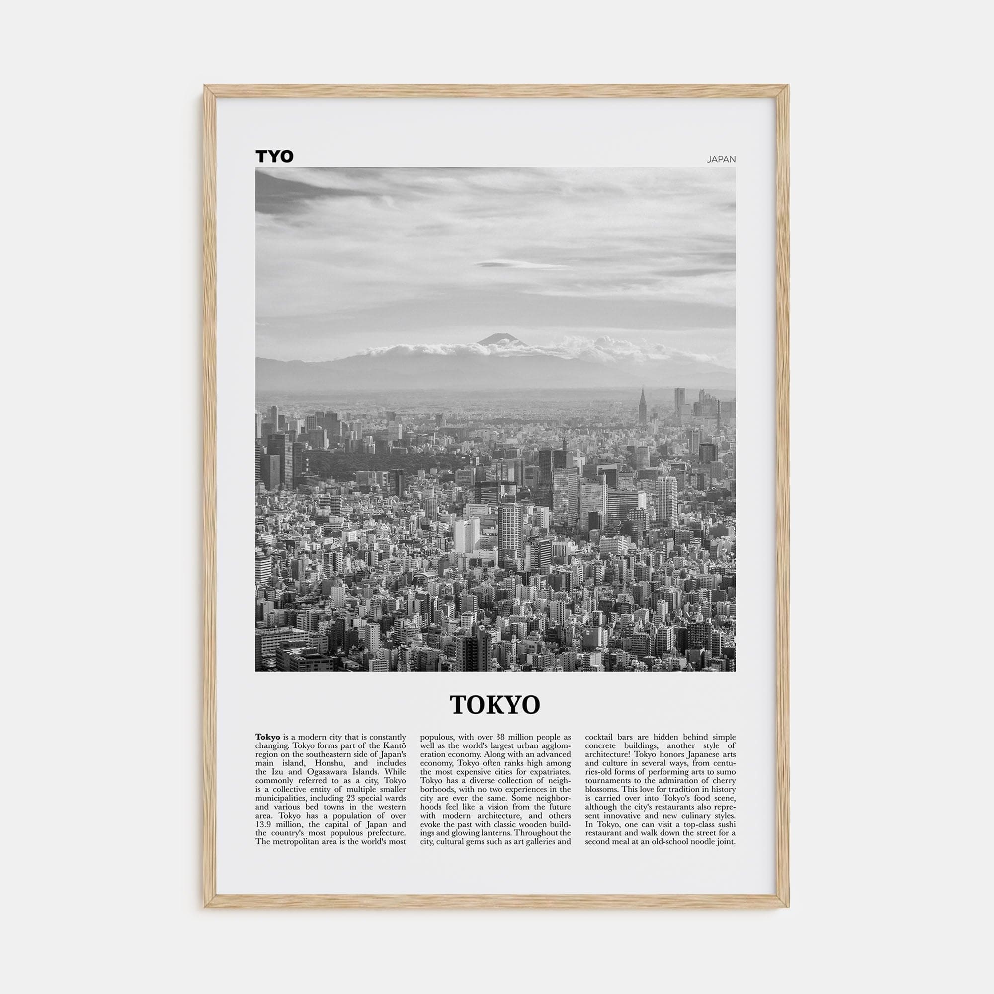 Tokyo No 3 Poster Natural Wood / 8x12 in Nbourhood Travel B&W Poster