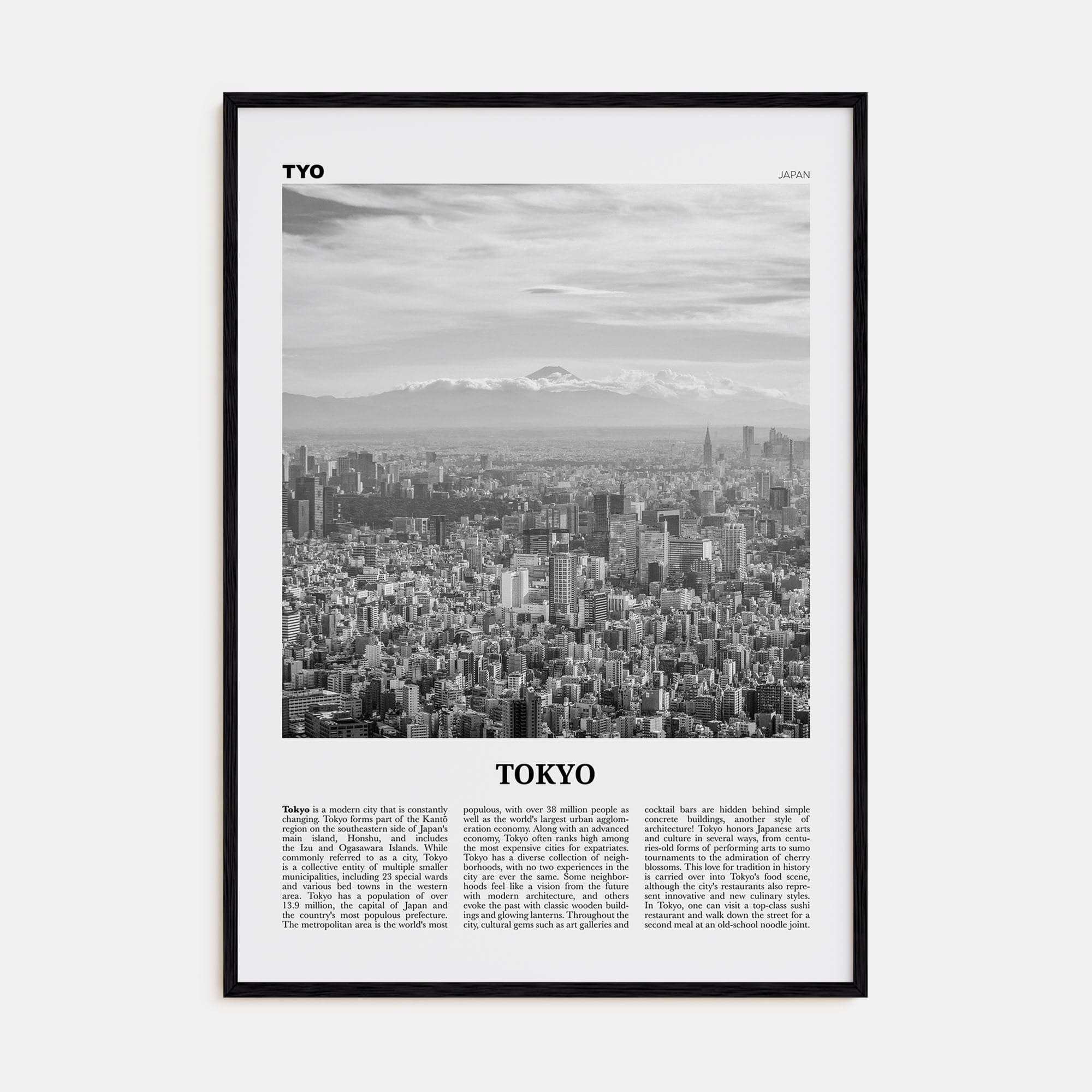 Tokyo No 3 Poster Black Wood / 8x12 in Nbourhood Travel B&W Poster