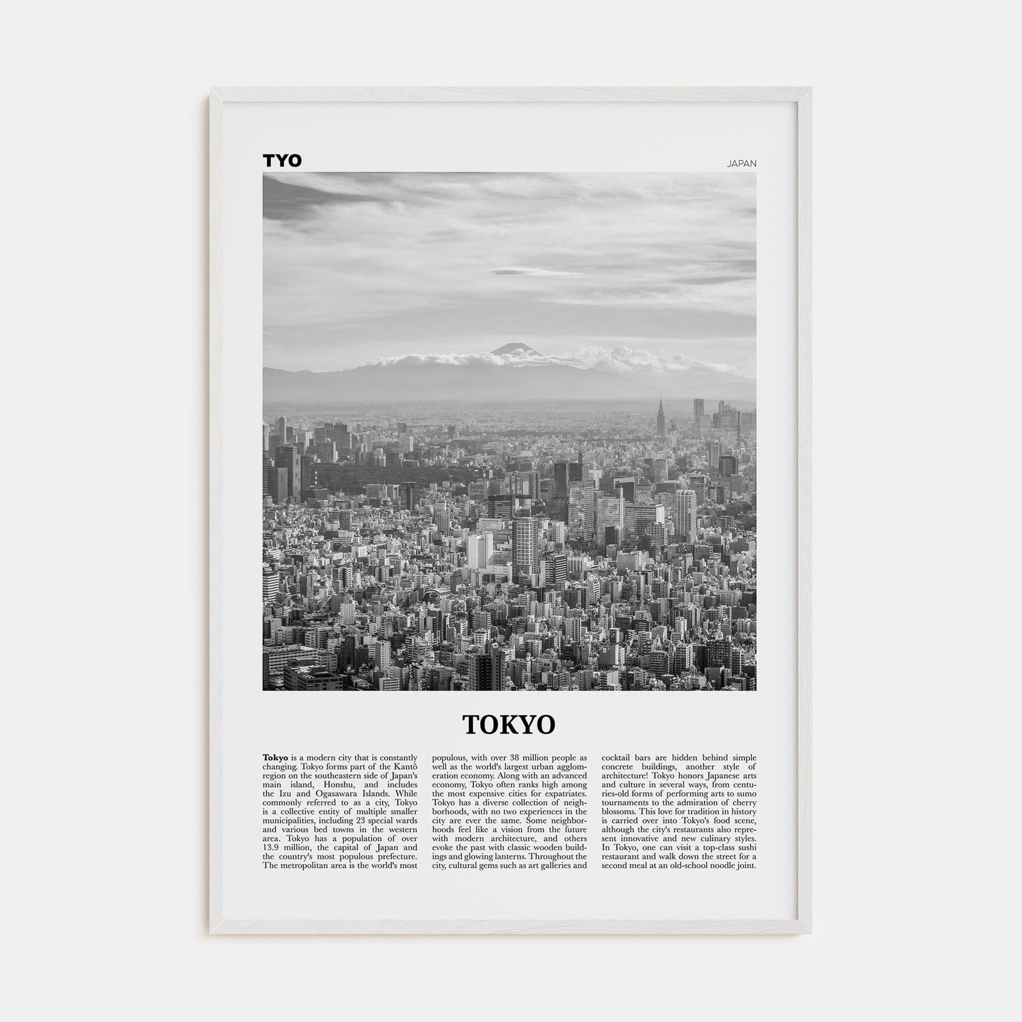 Tokyo No 3 Poster White Wood / 8x12 in Nbourhood Travel B&W Poster