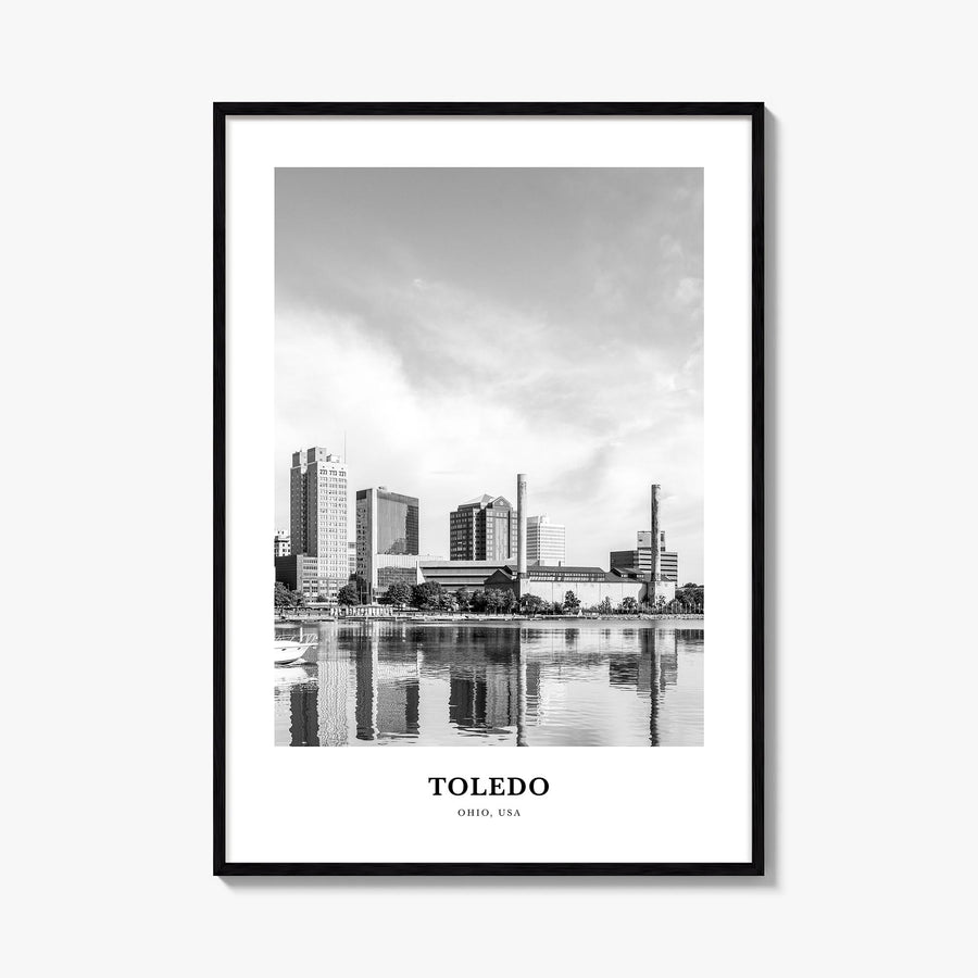 Toledo, Ohio black & white classic poster of Ohio, USA – vertical wall art, unframed print shown in interior mockup