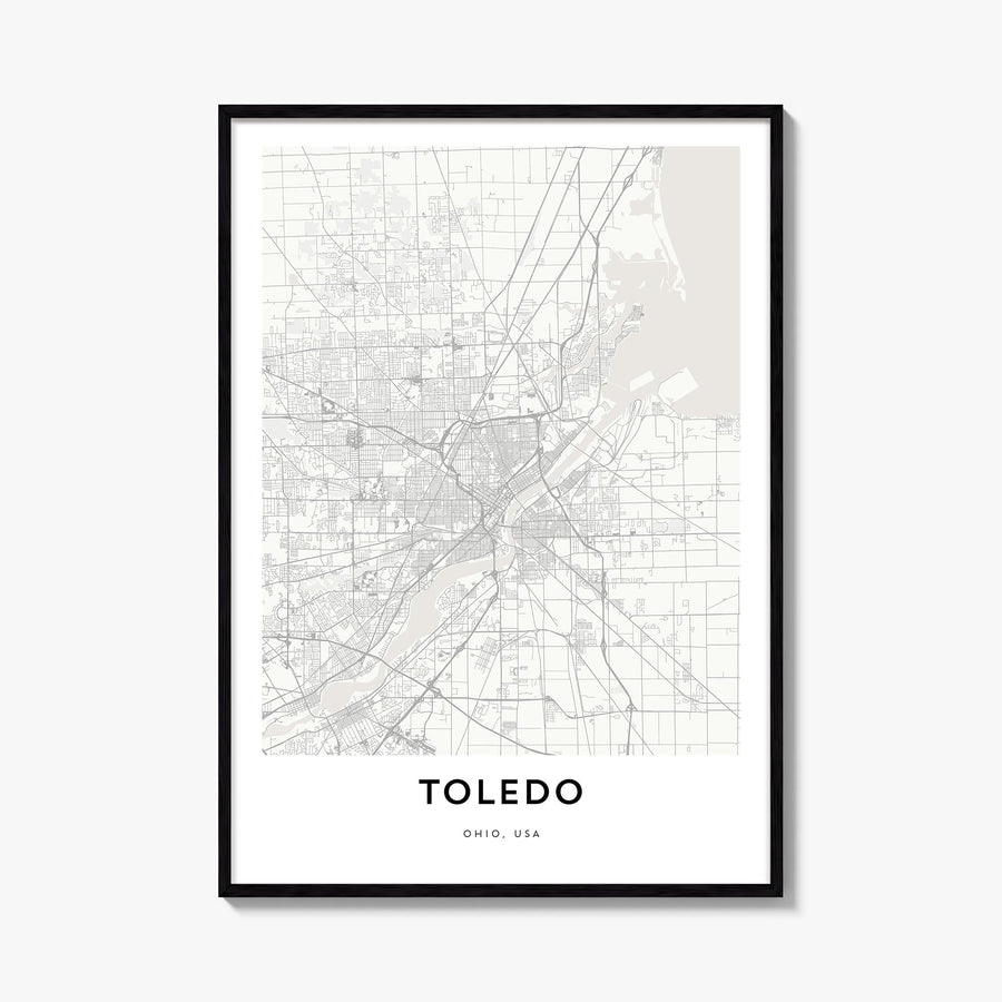 Toledo, Ohio black & white map poster of Ohio, USA – vertical wall art, unframed print shown in interior mockup