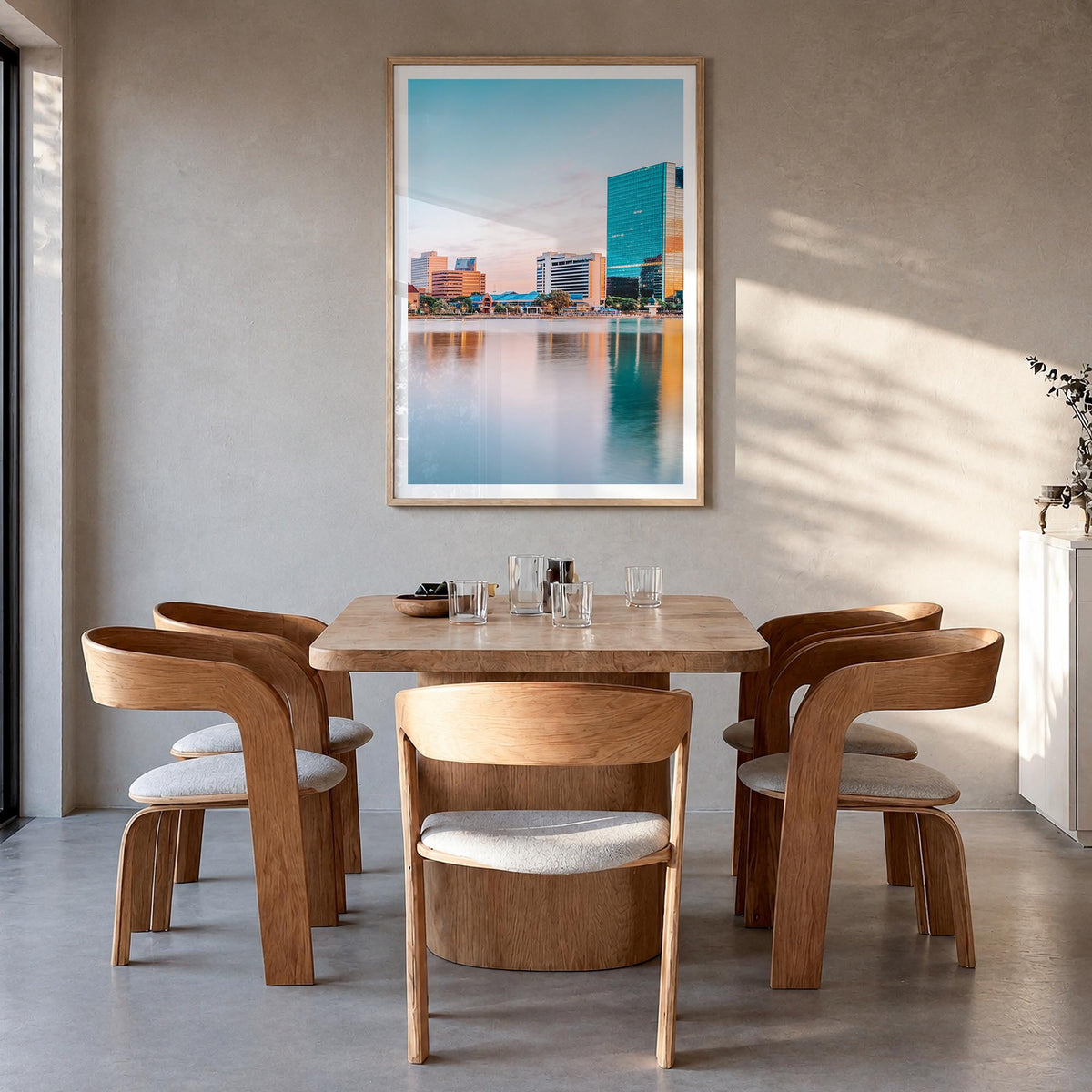 Toledo, Ohio colorful photo poster of Ohio, USA – vertical wall art in natural wood frame with white border, hanging on wall