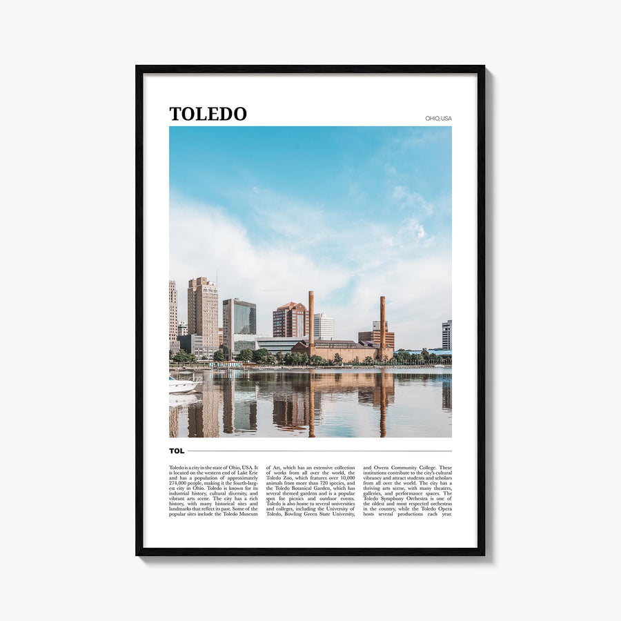 Toledo, Ohio colorful travel poster of Ohio, USA – vertical wall art, unframed print shown in interior mockup