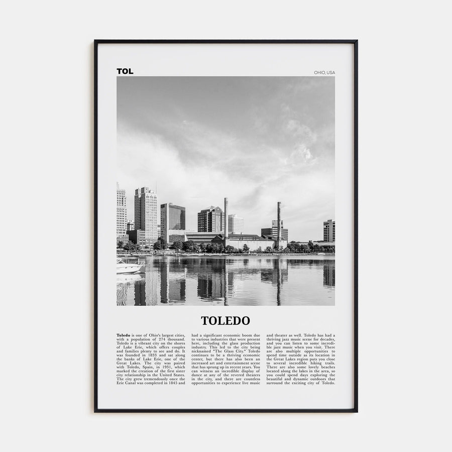 Toledo, Ohio Poster Black Metal / 8x12 in Nbourhood Travel B&W Poster