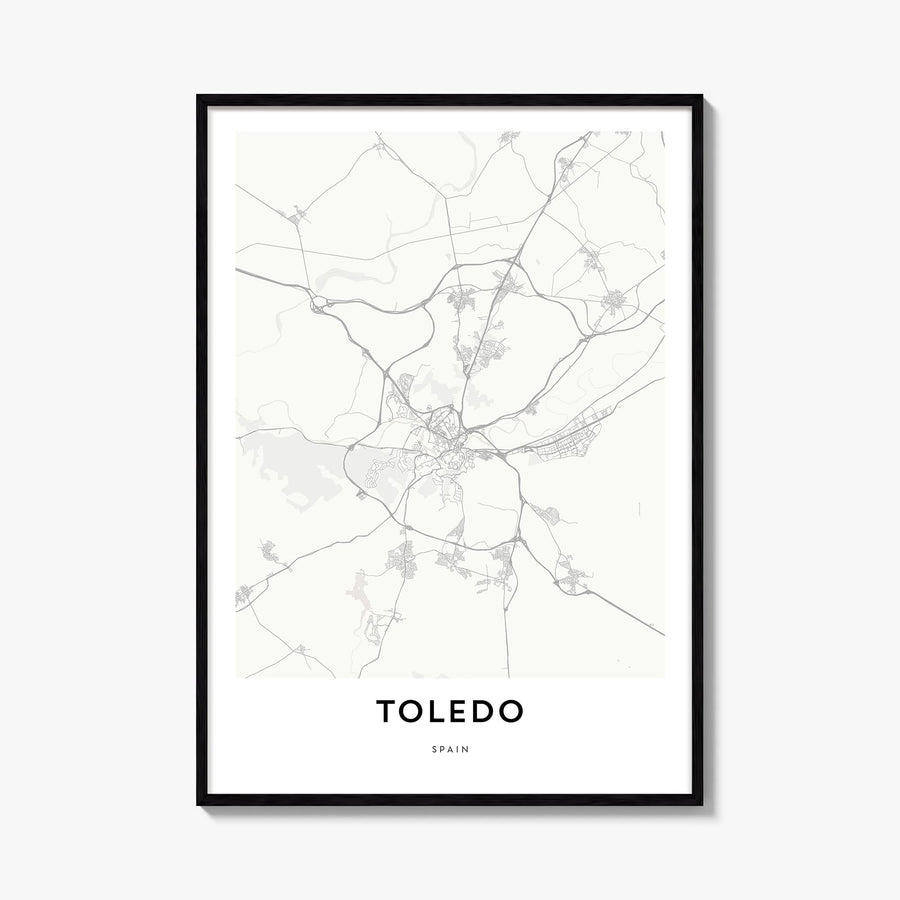 Toledo, Spain black & white map poster of Spain – vertical wall art, unframed print shown in interior mockup