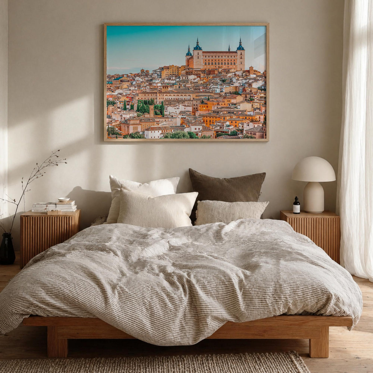 Toledo, Spain colorful photo poster of Spain – horizontal wall art in natural wood frame, hanging on wall