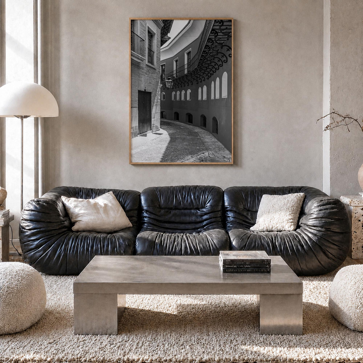 Toledo, Spain no. 2 black & white photo poster of Spain – vertical wall art in natural wood frame, hanging on wall