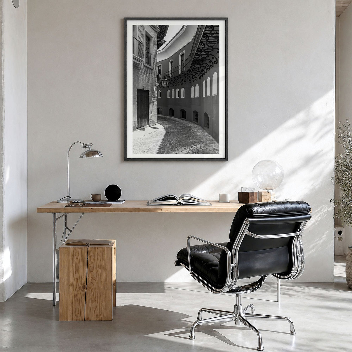 Toledo, Spain Photo No 2 Poster in a black wood frame, hanging in a bright home office, white border