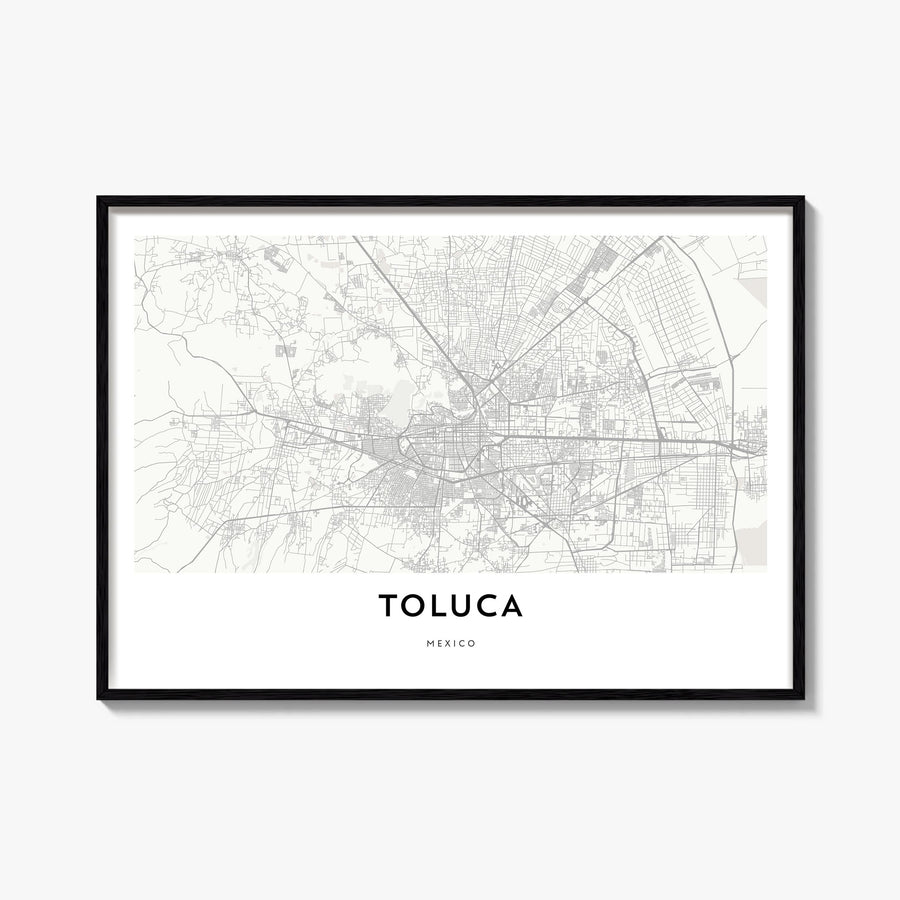 Toluca black & white map poster of Mexico – horizontal wall art, unframed print shown in interior mockup