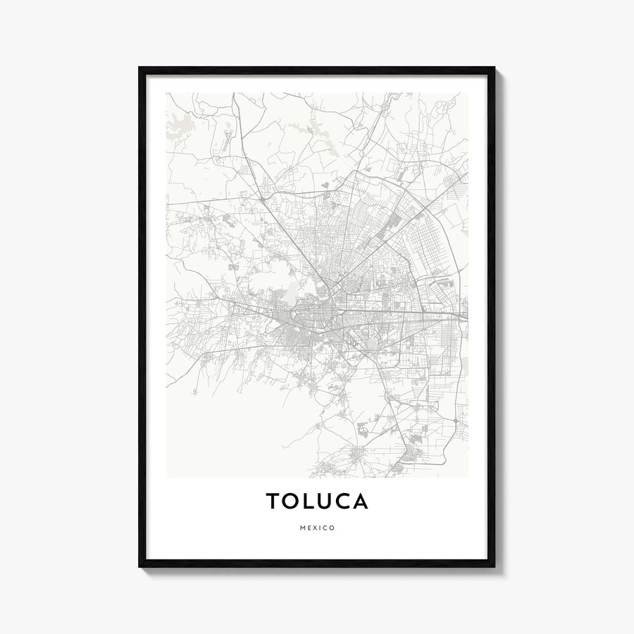 Toluca black & white map poster of Mexico – vertical wall art, unframed print shown in interior mockup