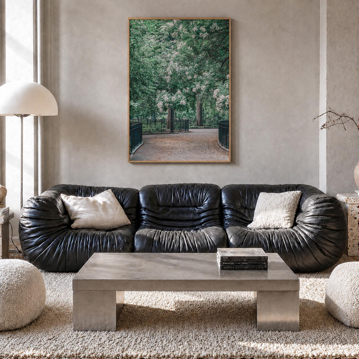 Tompkins Square Park colorful photo poster of New York, USA – vertical wall art in natural wood frame, hanging on wall