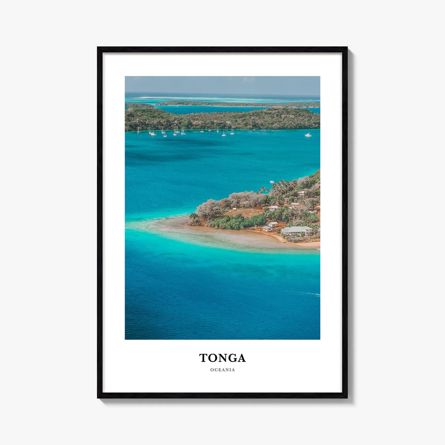Tonga colorful classic poster of Oceania – vertical wall art, unframed print shown in interior mockup