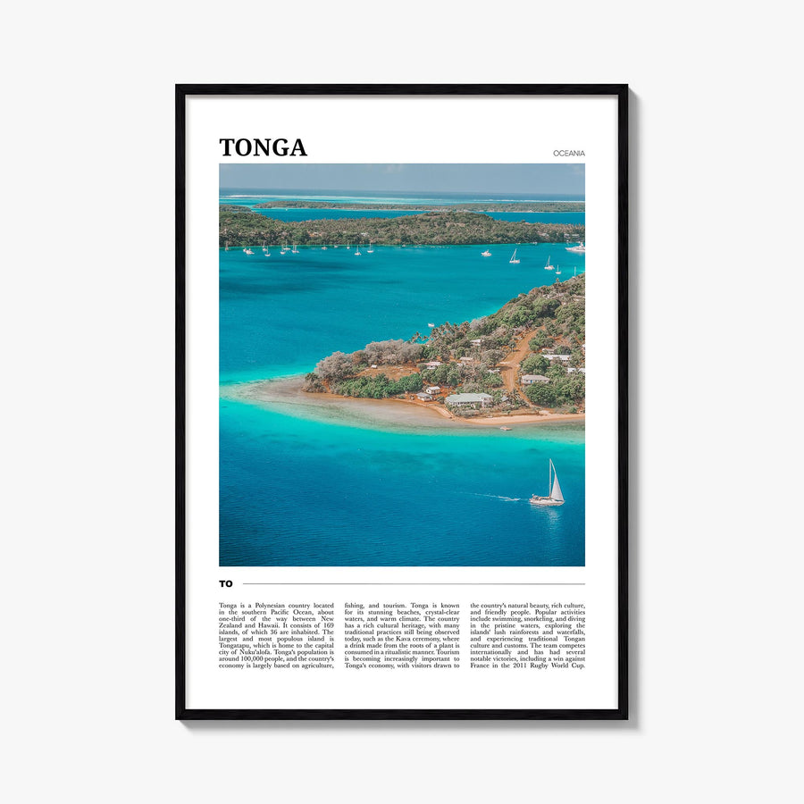 Tonga colorful travel poster of Oceania – vertical wall art, unframed print shown in interior mockup