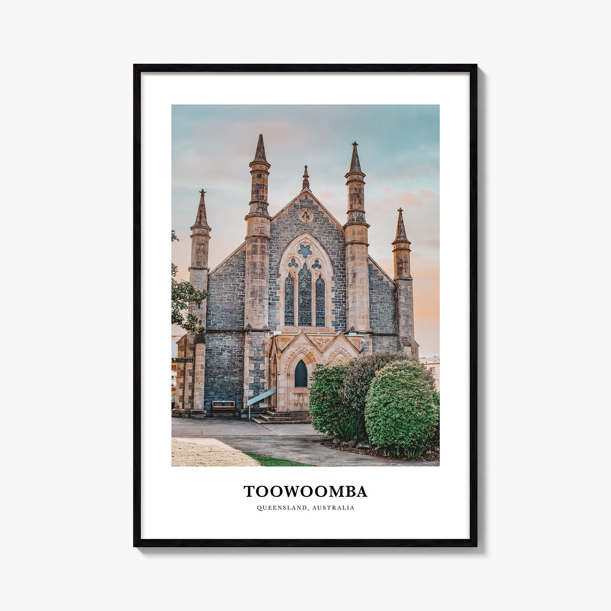 Toowoomba colorful classic poster of Australia – vertical wall art, unframed print shown in interior mockup