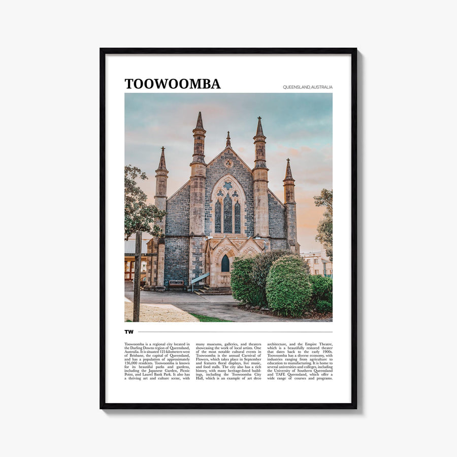 Toowoomba colorful travel poster of Australia – vertical wall art, unframed print shown in interior mockup