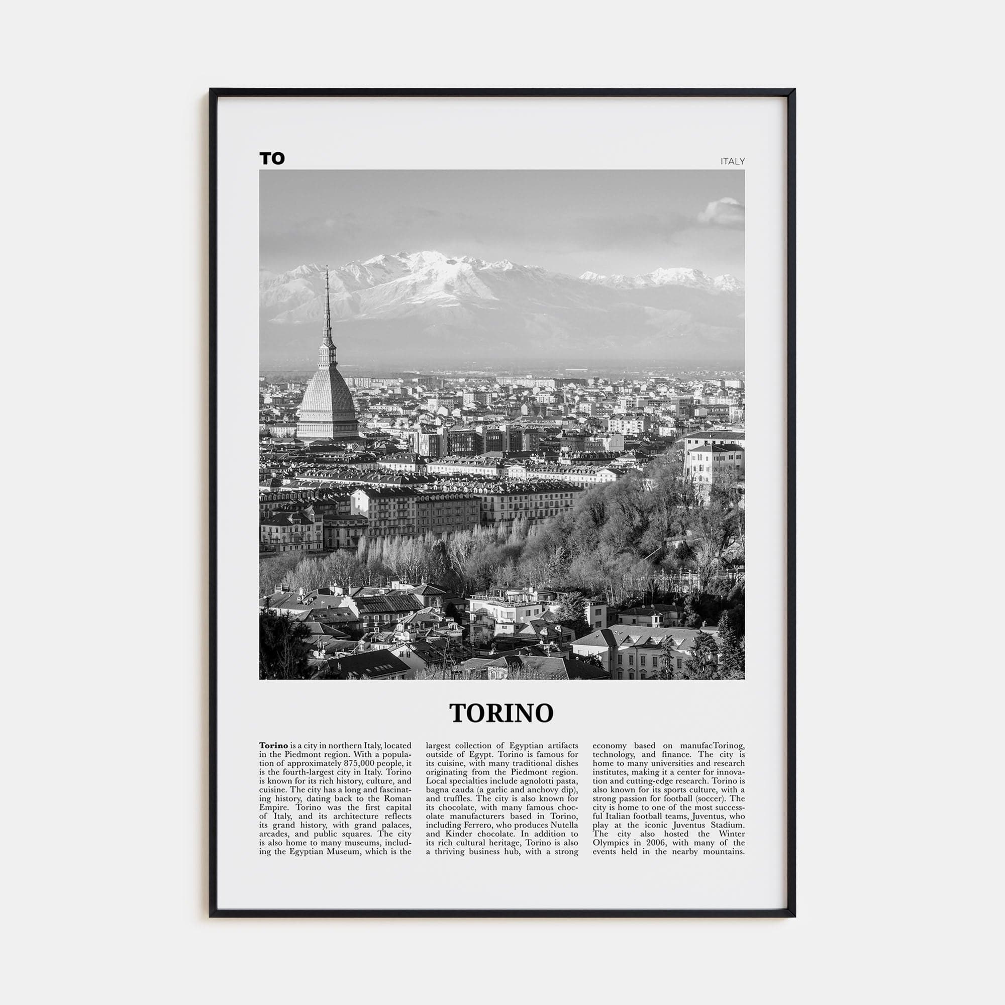 Torino Poster Black Metal / 8x12 in Nbourhood Travel B&W Poster