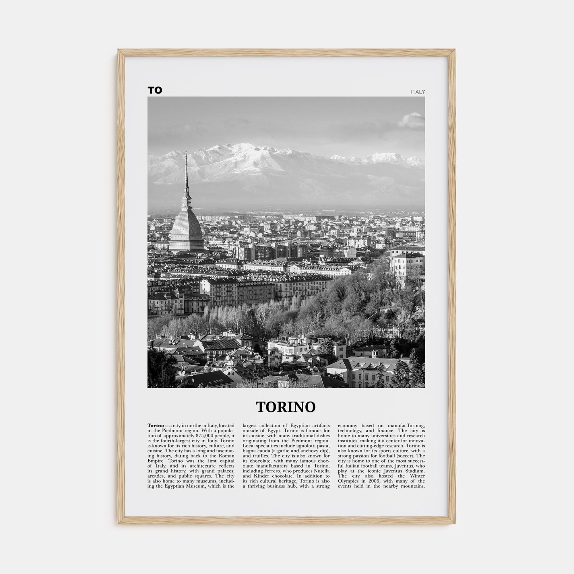 Torino Poster Natural Wood / 8x12 in Nbourhood Travel B&W Poster