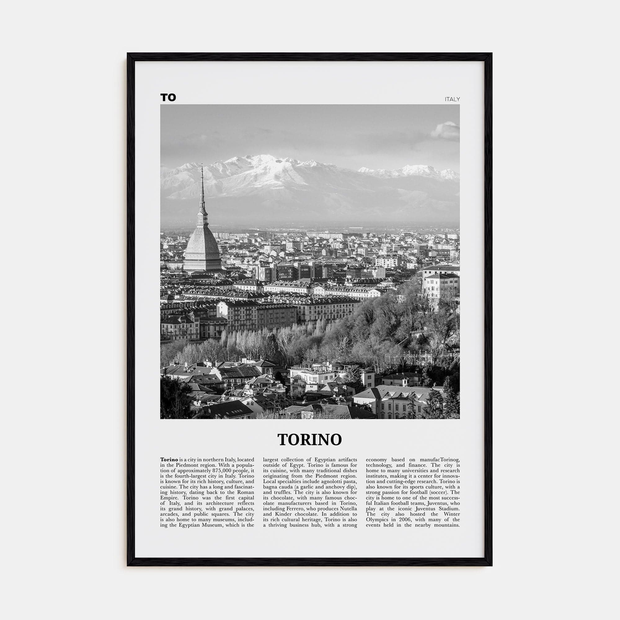 Torino Poster Black Wood / 8x12 in Nbourhood Travel B&W Poster