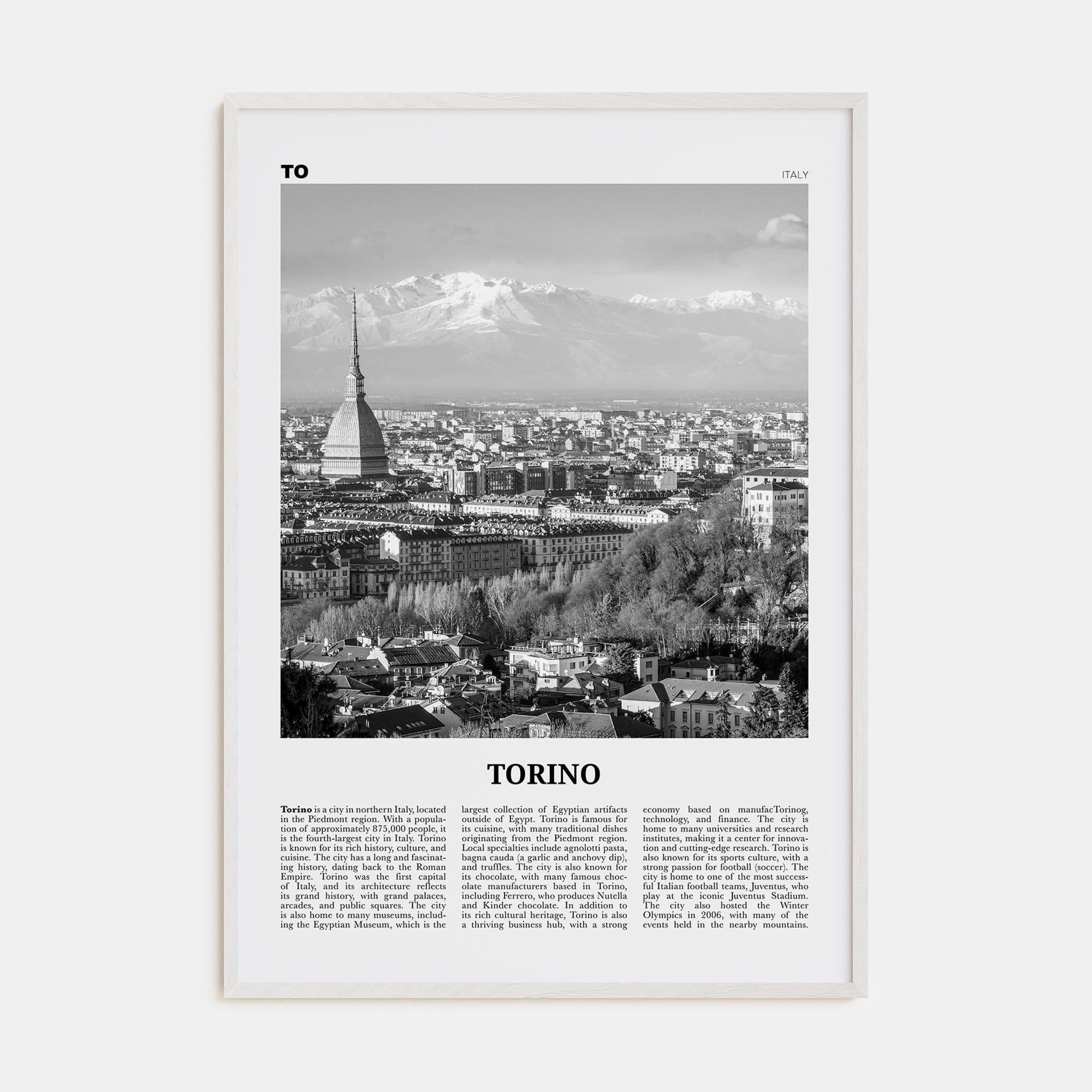 Torino Poster White Wood / 8x12 in Nbourhood Travel B&W Poster