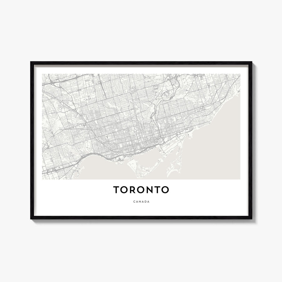 Toronto black & white map poster of Ontario, Canada – horizontal wall art, unframed print shown in interior mockup