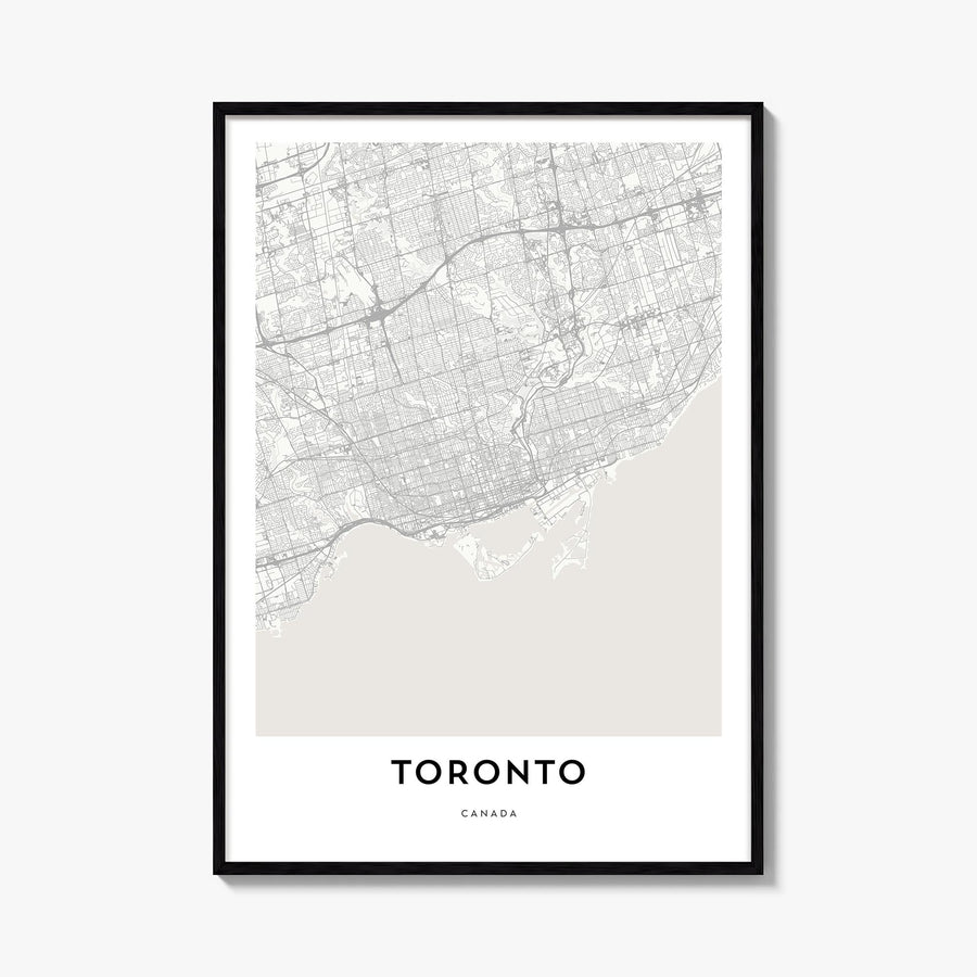 Toronto black & white map poster of Ontario, Canada – vertical wall art, unframed print shown in interior mockup