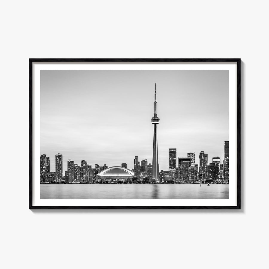Toronto black & white photo poster of Ontario, Canada – horizontal wall art, unframed print shown in interior mockup