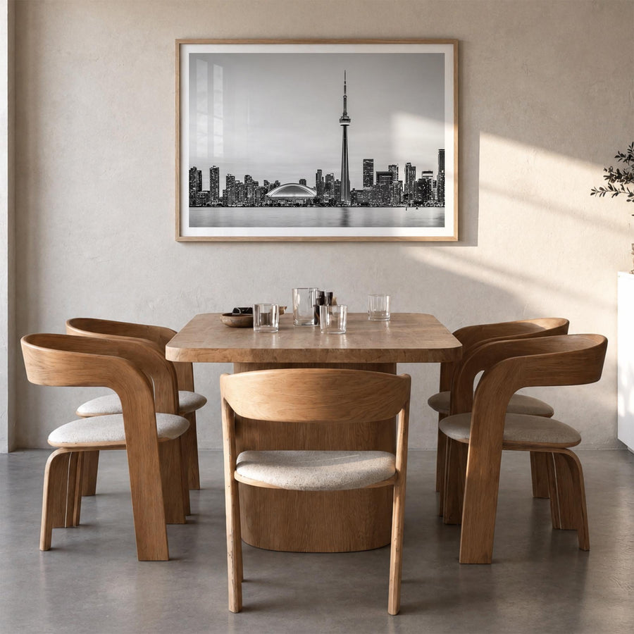 Toronto black & white photo poster of Ontario, Canada – horizontal wall art in natural wood frame with white border, hanging 