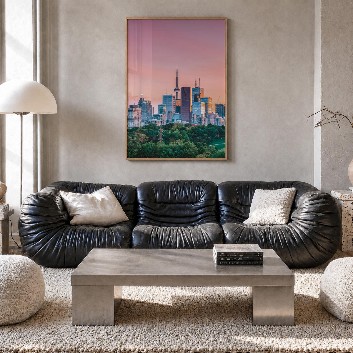 Toronto no. 1 colorful photo poster of Ontario, Canada – vertical wall art in natural wood frame, hanging on wall