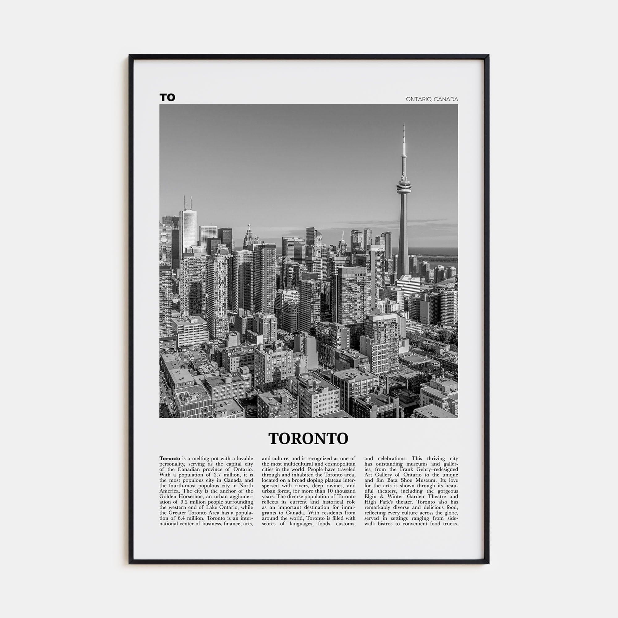 Toronto No 1 Poster Black Metal / 8x12 in Nbourhood Travel B&W Poster