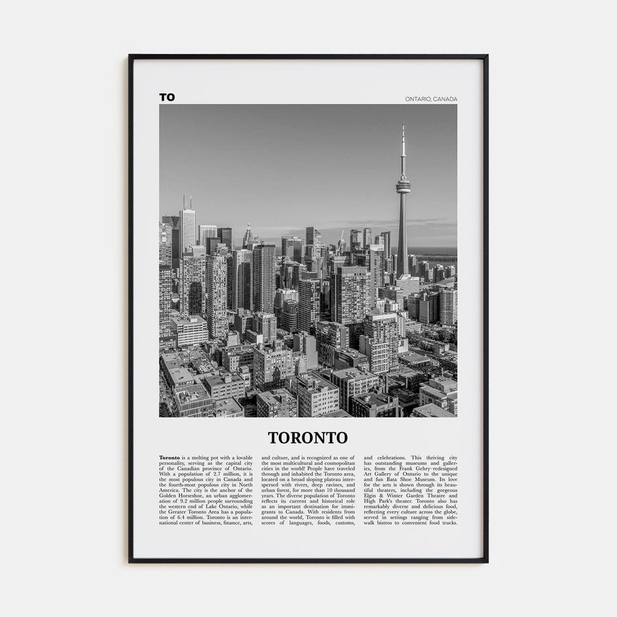 Toronto No 1 Poster Black Metal / 8x12 in Nbourhood Travel B&W Poster