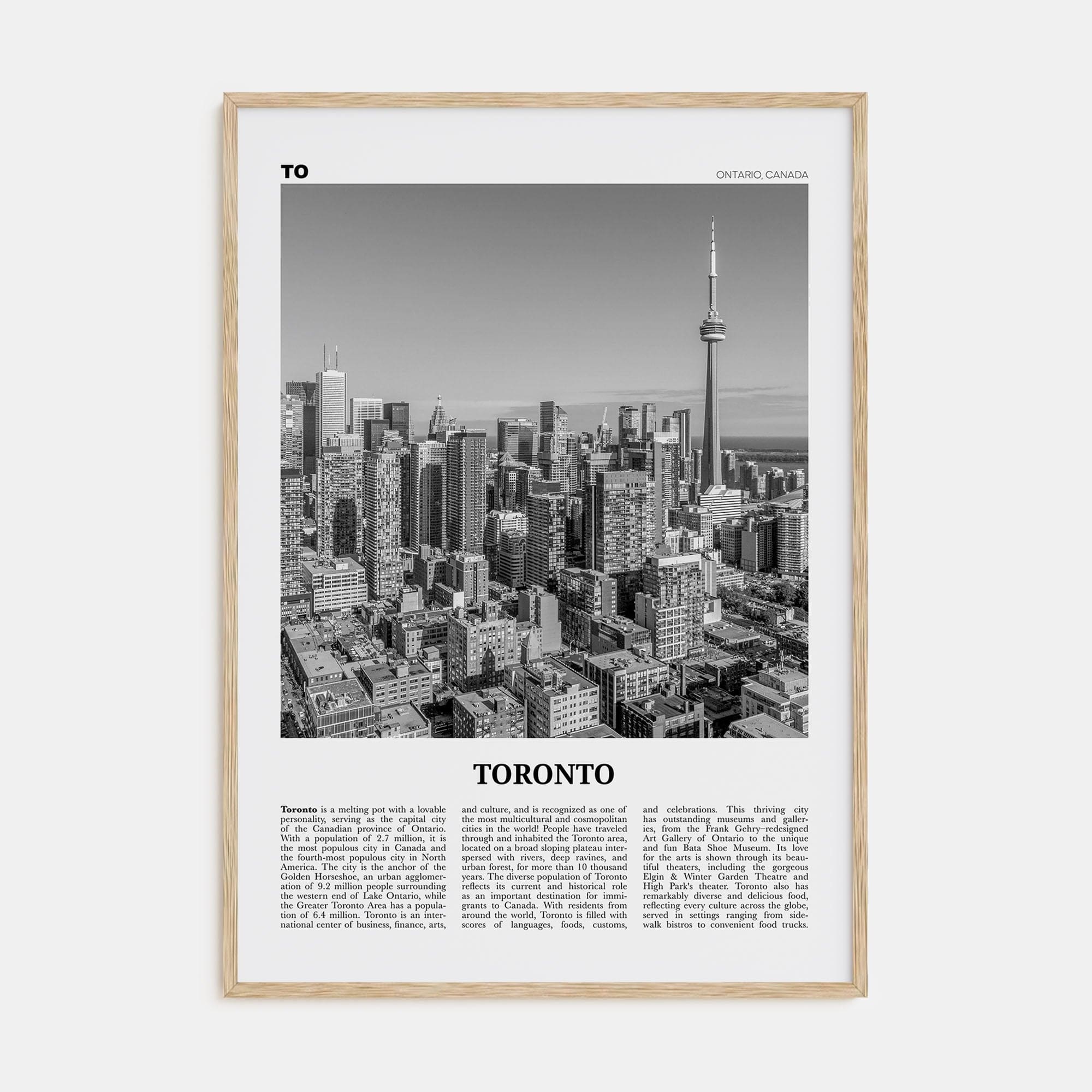 Toronto No 1 Poster Natural Wood / 8x12 in Nbourhood Travel B&W Poster