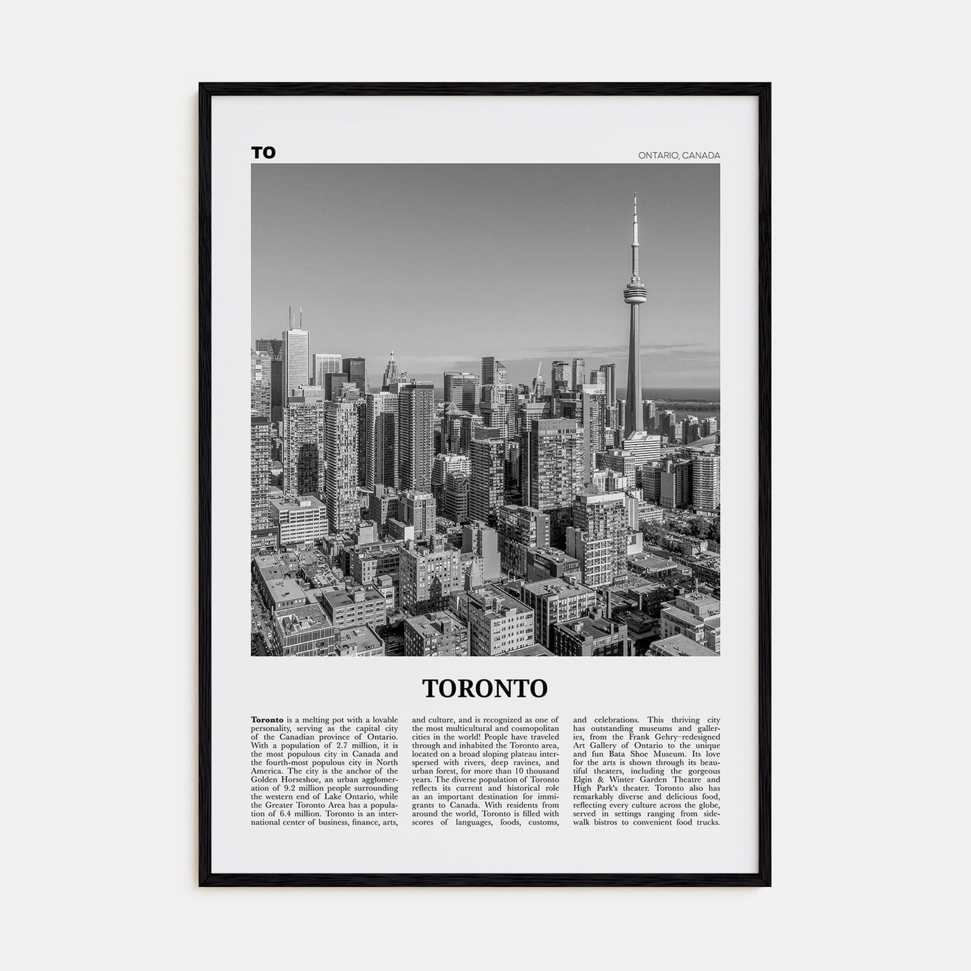 Toronto No 1 Poster Black Wood / 8x12 in Nbourhood Travel B&W Poster