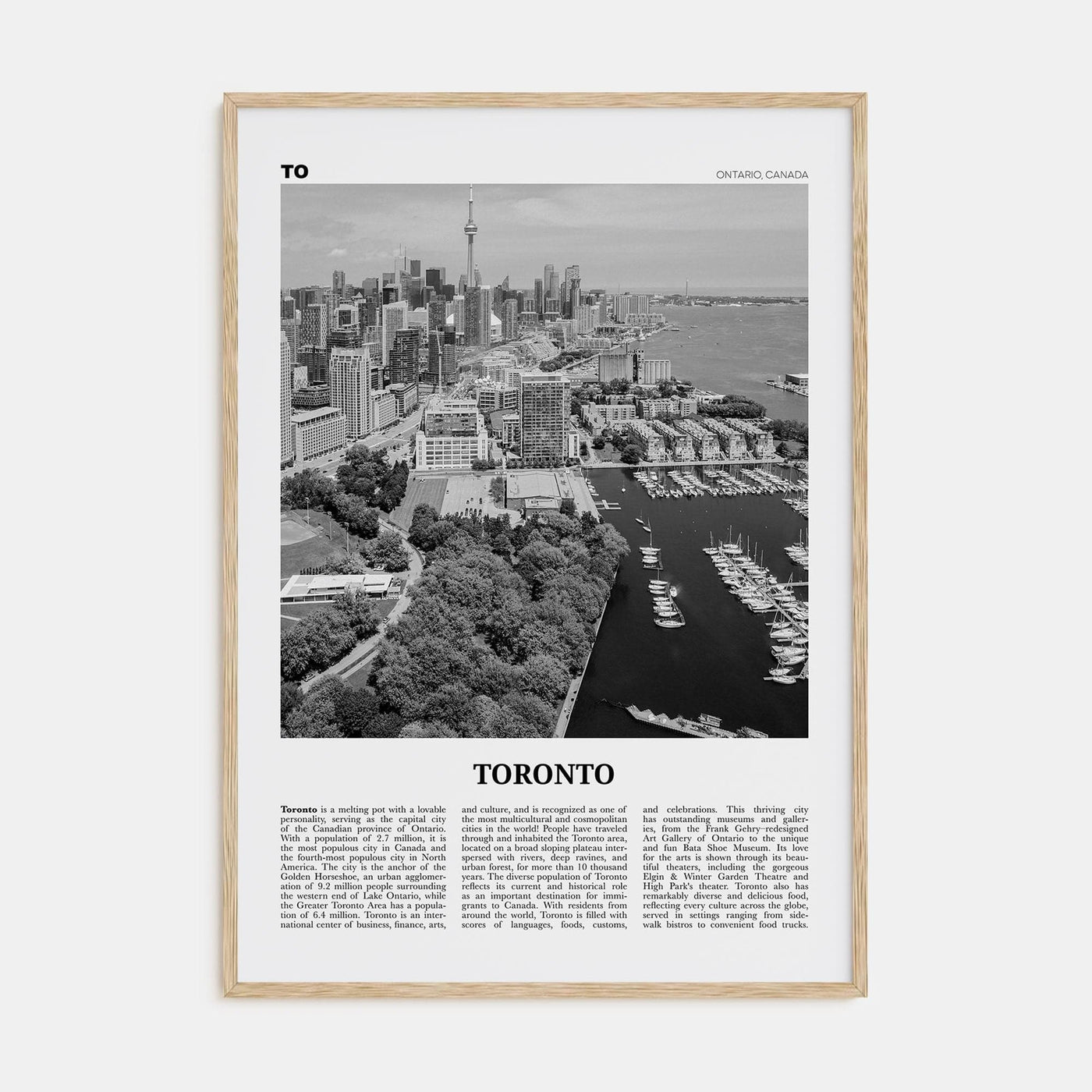 Toronto No 2 Poster Natural Wood / 8x12 in Nbourhood Travel B&W Poster