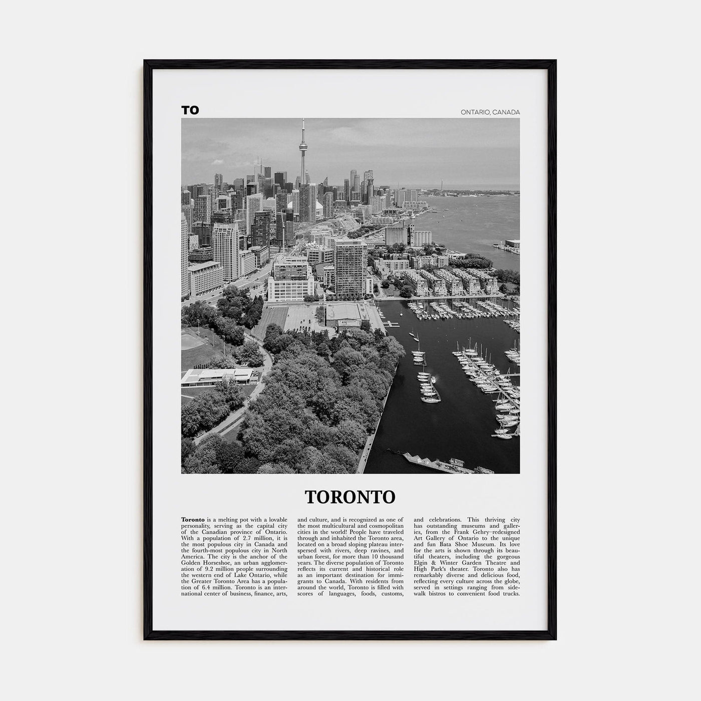 Toronto No 2 Poster Black Wood / 8x12 in Nbourhood Travel B&W Poster