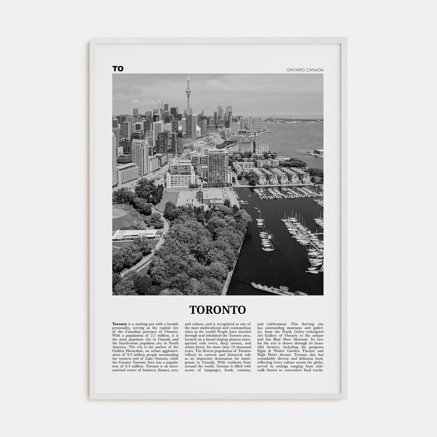 Toronto No 2 Poster White Wood / 8x12 in Nbourhood Travel B&W Poster