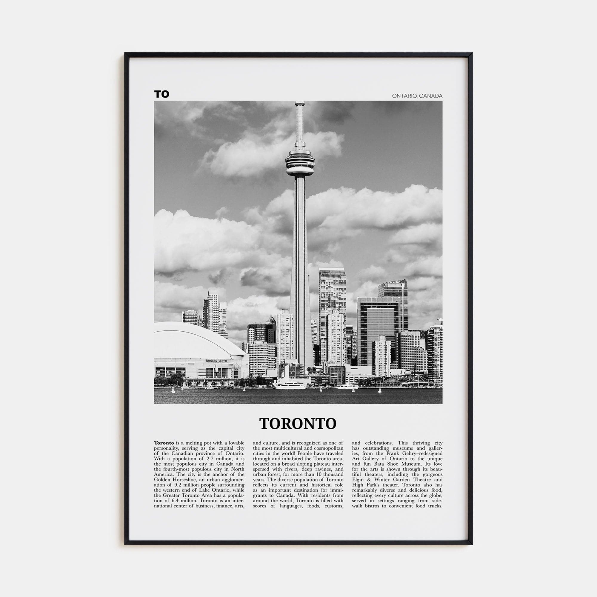 Toronto No 3 Poster Black Metal / 8x12 in Nbourhood Travel B&W Poster