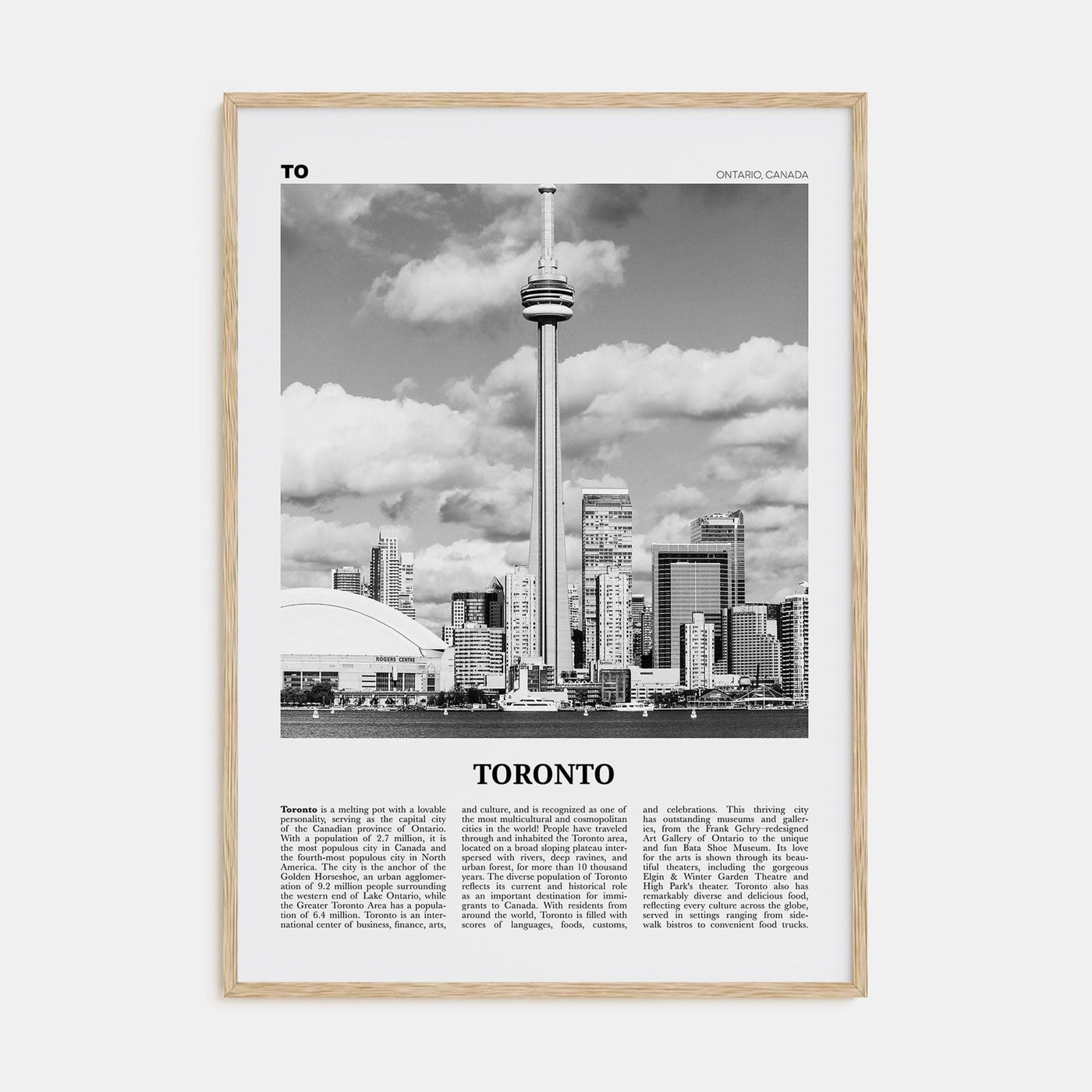 Toronto No 3 Poster Natural Wood / 8x12 in Nbourhood Travel B&W Poster