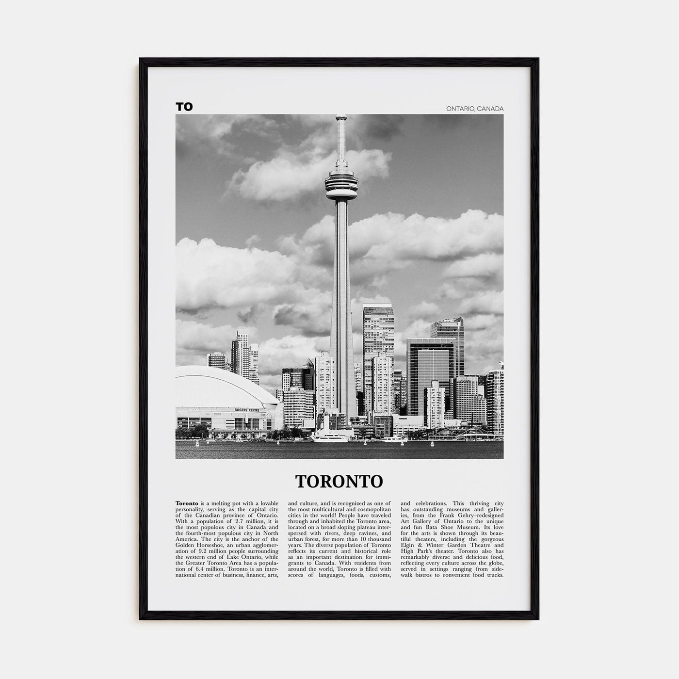 Toronto No 3 Poster Black Wood / 8x12 in Nbourhood Travel B&W Poster