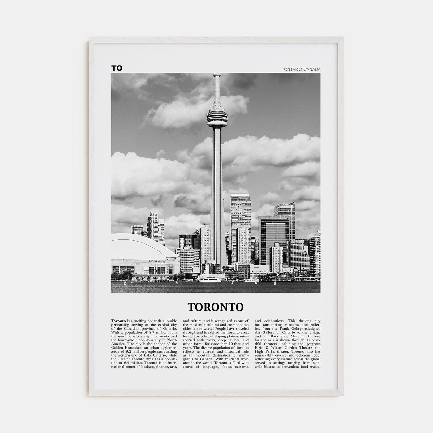 Toronto No 3 Poster White Wood / 8x12 in Nbourhood Travel B&W Poster