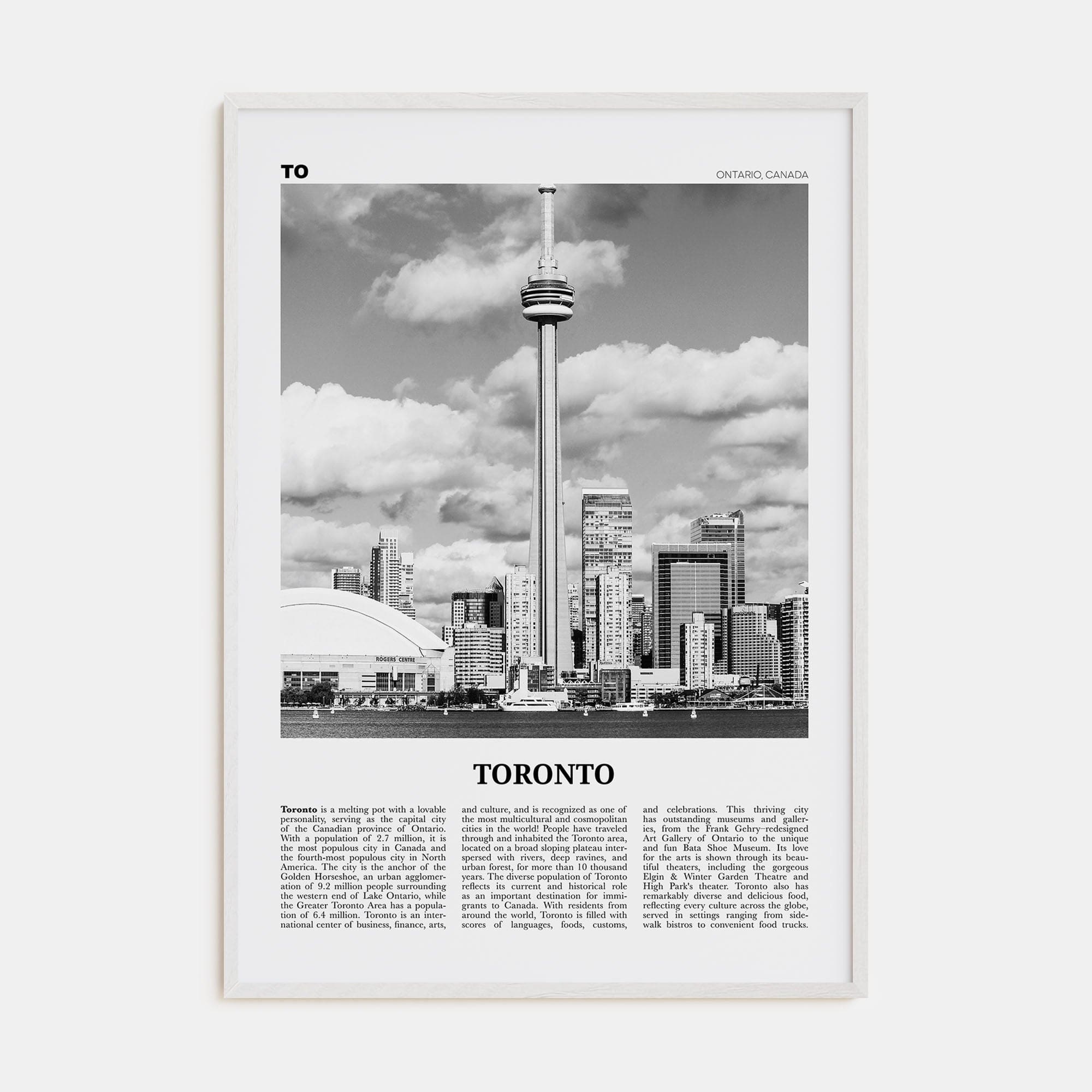 Toronto No 3 Poster White Wood / 8x12 in Nbourhood Travel B&W Poster