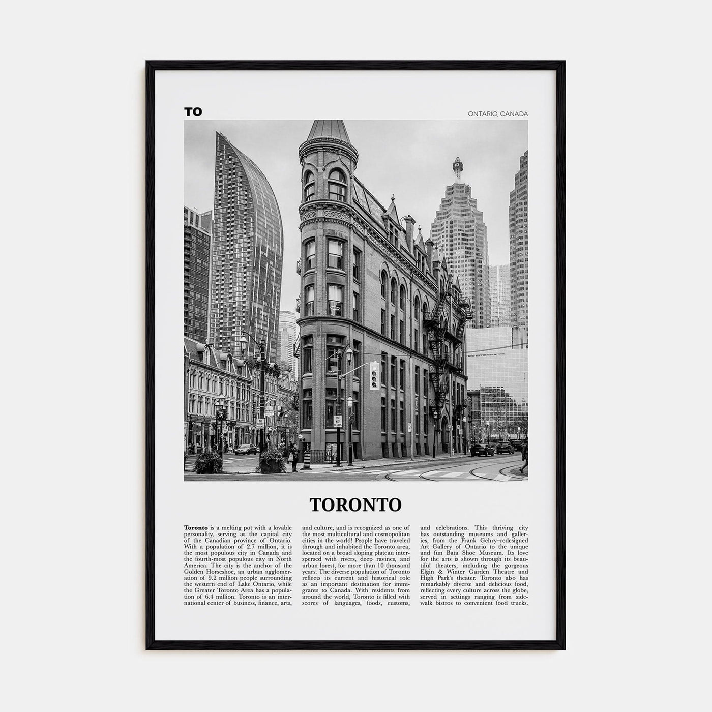 Toronto No 4 Poster Black Wood / 8x12 in Nbourhood Travel B&W Poster